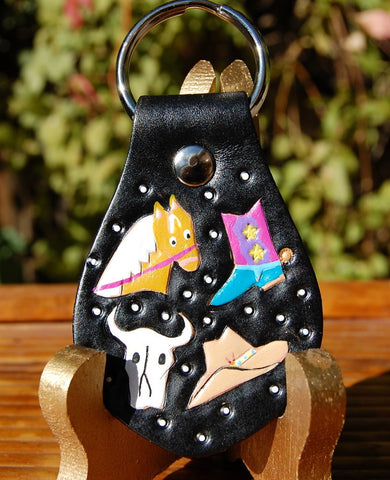 Western black leather Key Fob
