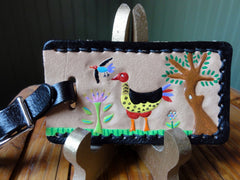 Leather Luggage Tag with Funny Birds