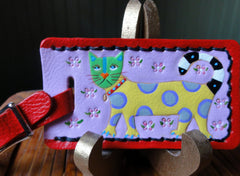 Leather Luggage Tag with Polka Dot Cat