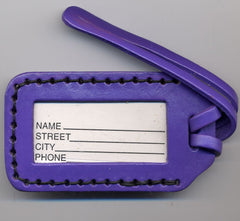 Sitting Purple Mola Cat handpainted leather luggage tag
