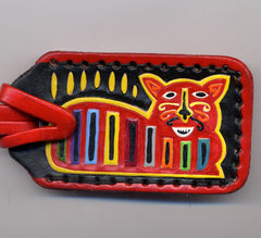 Sitting Mola Cat leather luggage tag
