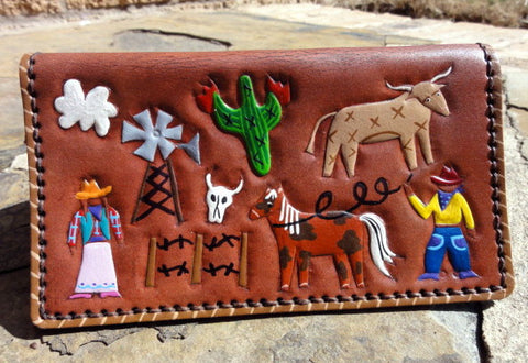 Checkbook Cover with Cowboys and Cowgirls