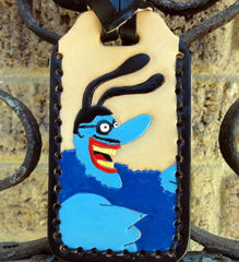Leather Luggage Tag with Blue Meanie