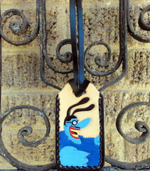 Leather Luggage Tag with Blue Meanie