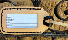 Leather Luggage Tag with Blue Meanie