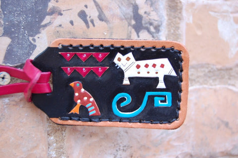 Indian Animals leather luggage tag