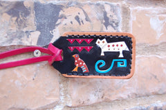 Indian Animals leather luggage tag