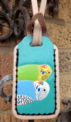 Luggage Tag with Parakeets