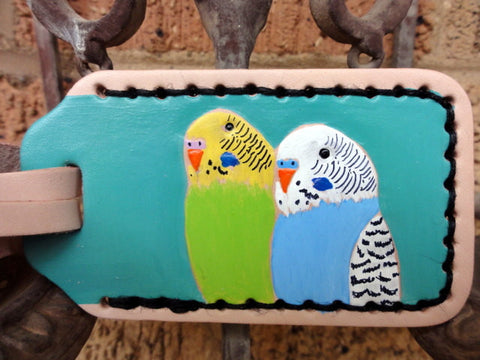 Luggage Tag with Parakeets