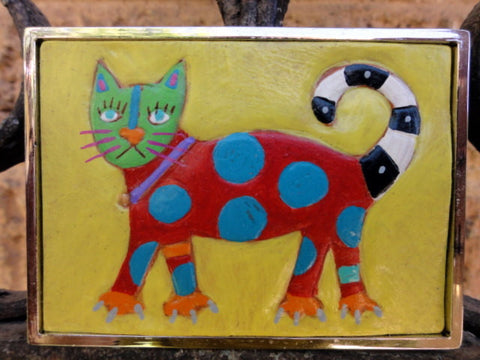 Belt Buckle with Polka Dot Cat