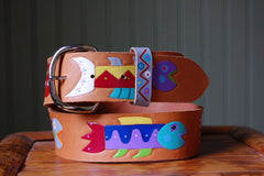 Wild Fish leather handpainted Belt