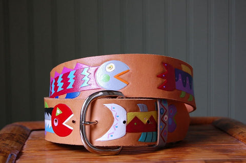 Wild Fish leather handpainted Belt