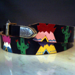 Cactus and Tepees handpainted belt
