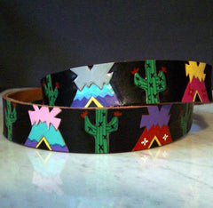 Cactus and Tepees handpainted belt